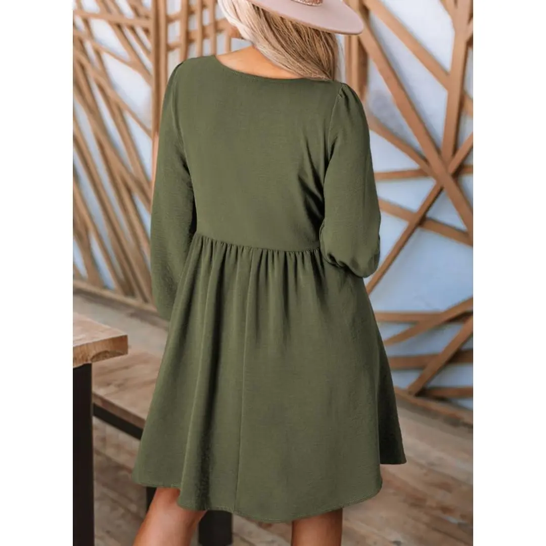 Women's 2025 Smocked Mini Dress - Crewneck Button Up Empire Waist A-Line Long Sleeve - TikTok Shop Women's 2025 Smocked Mini Dress - Crewneck Button Up Empire Waist A-Line Long Sleeve - TikTok Shop