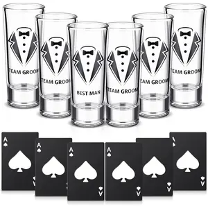 12 count Groomsmen Shot Glasses and Ace of Spades Bottle Opener 2 oz Tuxedo Printed Shot Glasses Groomsmen Proposal Gifts Set of 6 Bachelor Party Supplies for Wedding Party Favor