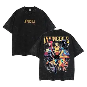 Invincible Mark Grayson Graphic T-Shirt Men's Vintage Acid Wash Tee Anime Mark Evil Variants Shirt Omni-Man Comics Streetwear Short Sleeve Top