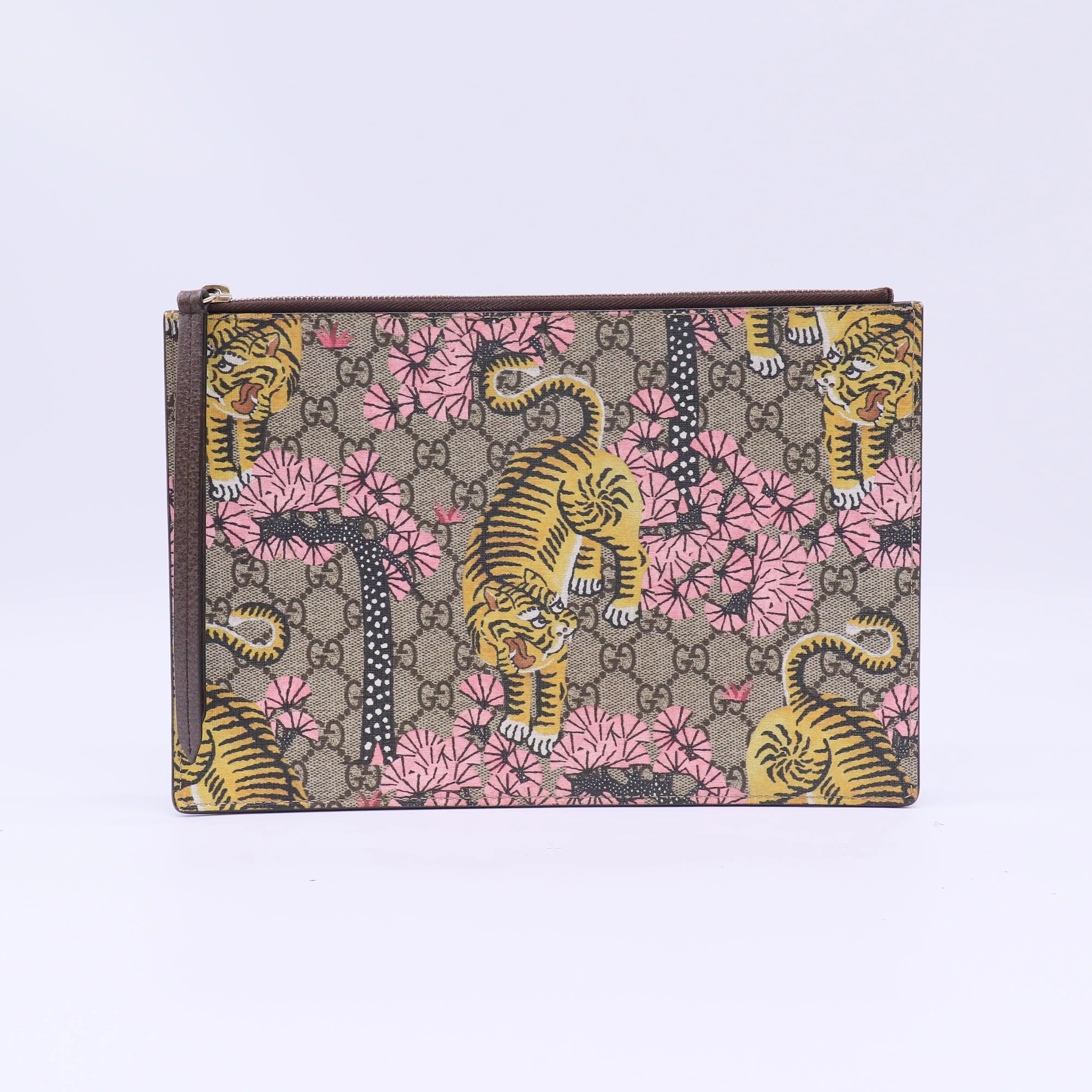 Pre-owned GUCCI Canvas Small Leather Goods GG Supreme Bengal Tiger Zip Pouch W22376