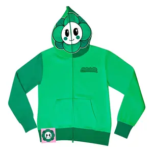 Flower Face Full Zip Hoodie Green