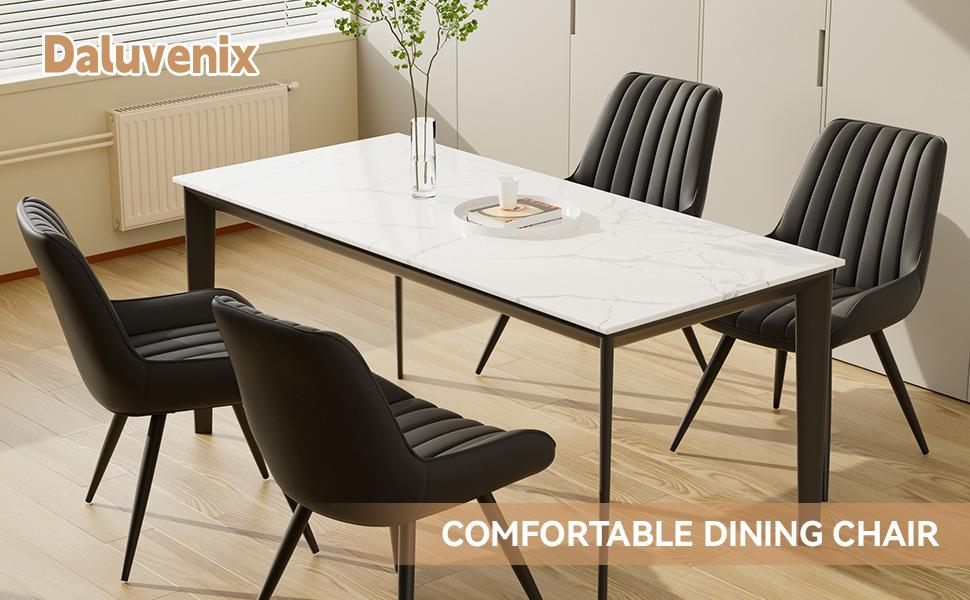 Modern Dining Chairs Set of 4, Comfy Dining Room Chairs with Thick Cushions, Upholstered Fabric Kitchen Side Chairs with Metal Legs,