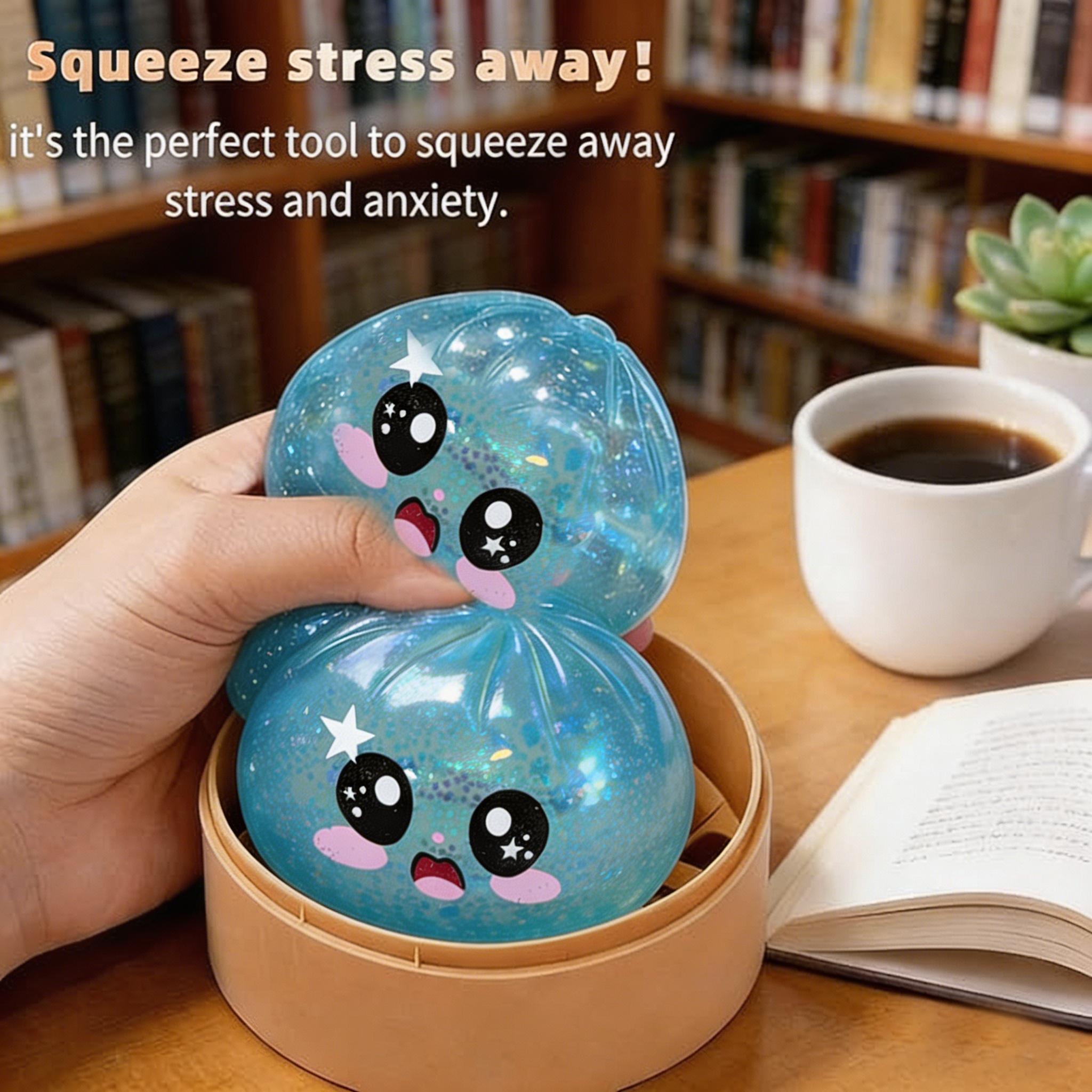 Cute Blue Glitter Steamed Bun Squishy | Slow Rising Stress Relief Toy, Perfect Fidget Gift For Kids & Adults!