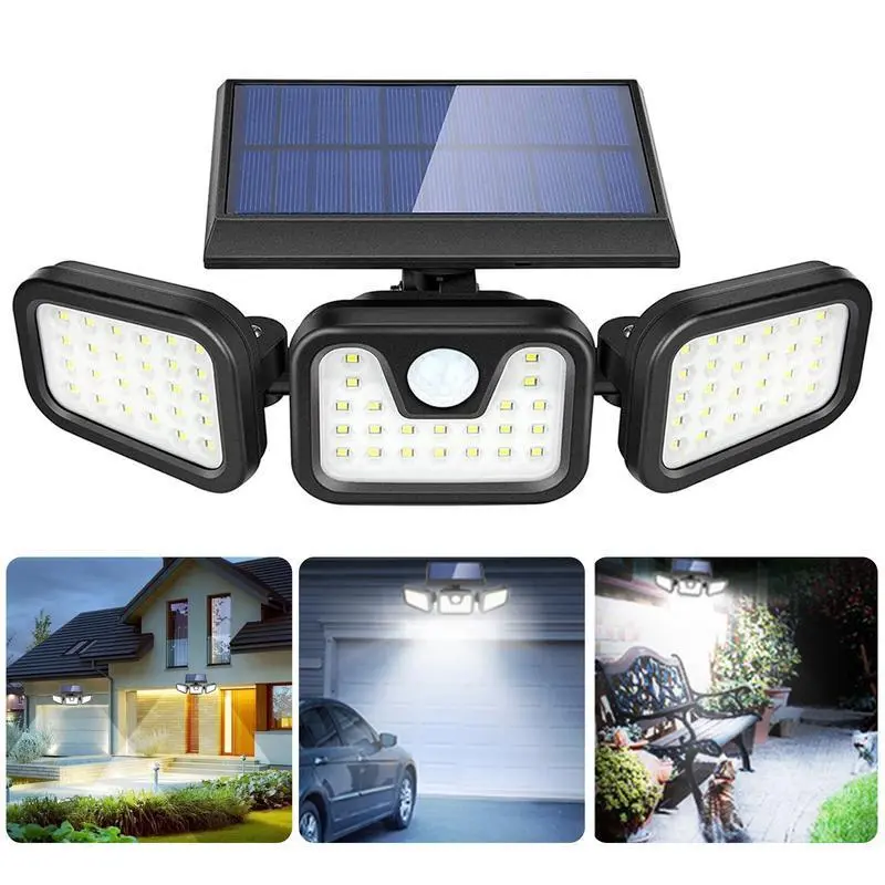 Outdoor Solar Flood Lights, 256 LED 3000LM Motion Sensor Security Lights, 3 Adjustable Heads, IP65 Waterproof 270° Wide Lighting Angle Solar Powered Light for Porch Yard