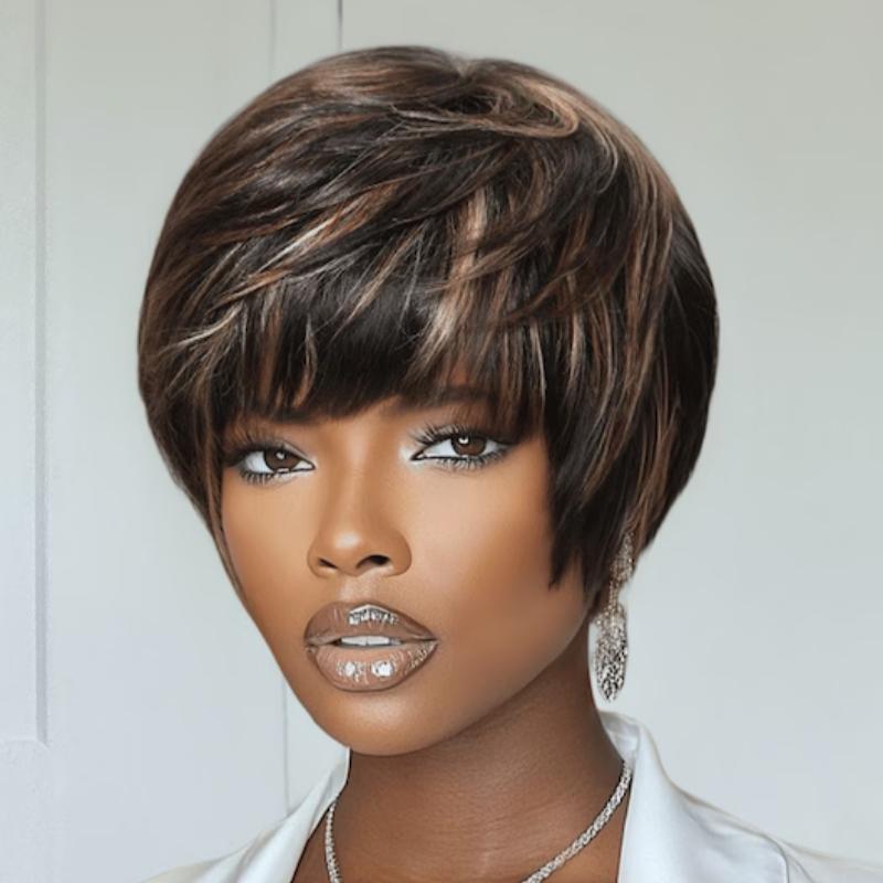 UNice Short Pixie Cut Human Hair Glueless Wig With Full Bangs Beginners Friendly Short Straight Layed Wig for Daily Use