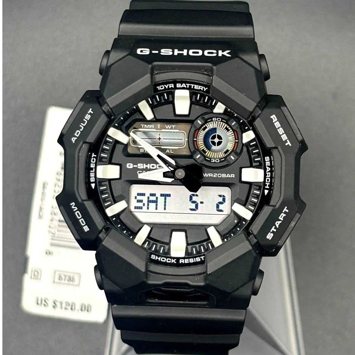 Men's Casio G-Shock GA010-1A Watch with Carbon Core Guard, Carbon Resin, Analog-Digital Display, 200M Water Resistance, World Time, New In Box With Tags, Everyday Wear