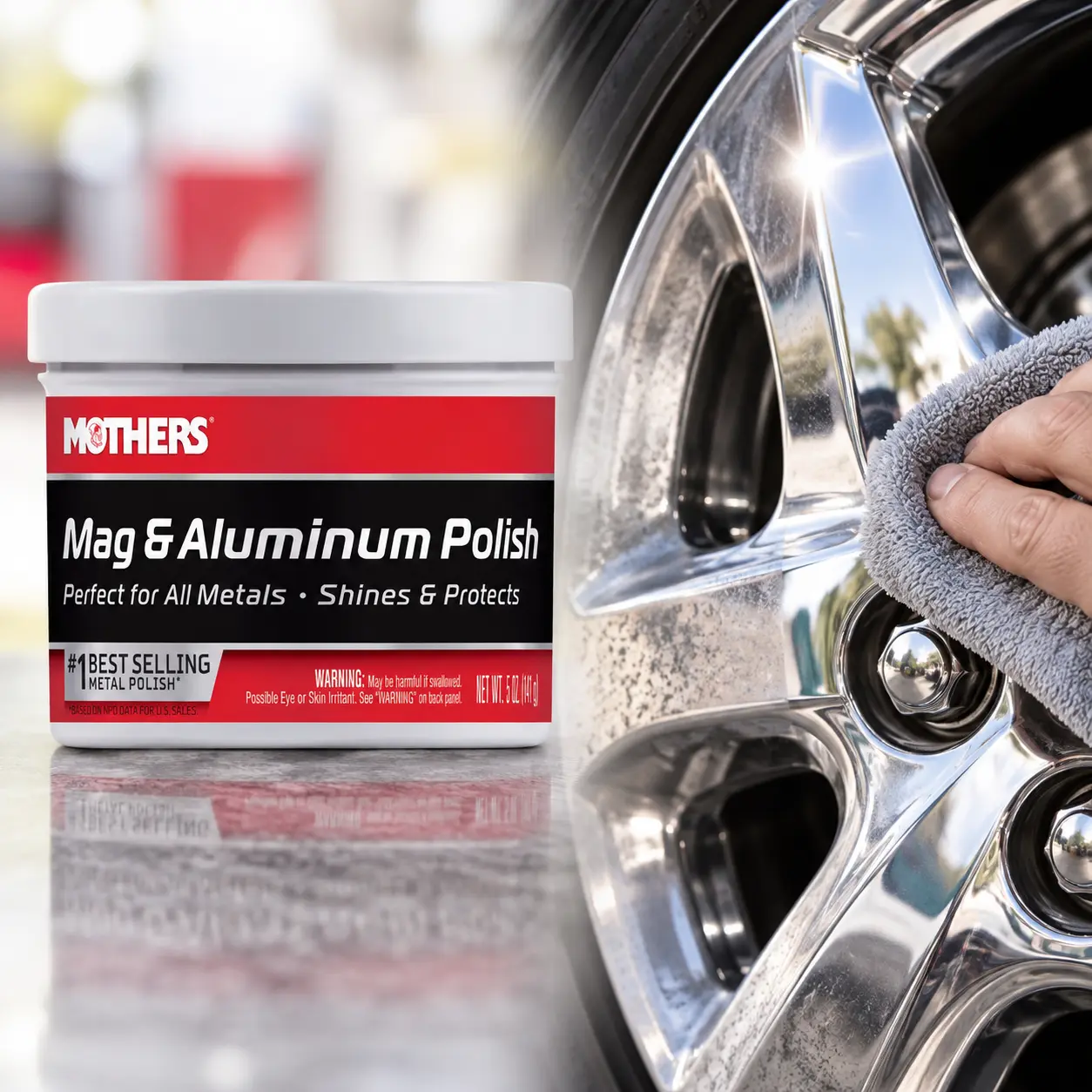 Mothers Mag & Aluminum Polish Paste 5oz - Multi-Purpose Polishing Cleaner Protectant, Oxi Stain Remover for Aluminum Alloy, Magnesium, Stainless Steel, Brass - Mirror Shine, Oxidation Fix, Easy Wipe-On, Cloth Buffing (Wheels, Trim), Multi-Purpose Polishes