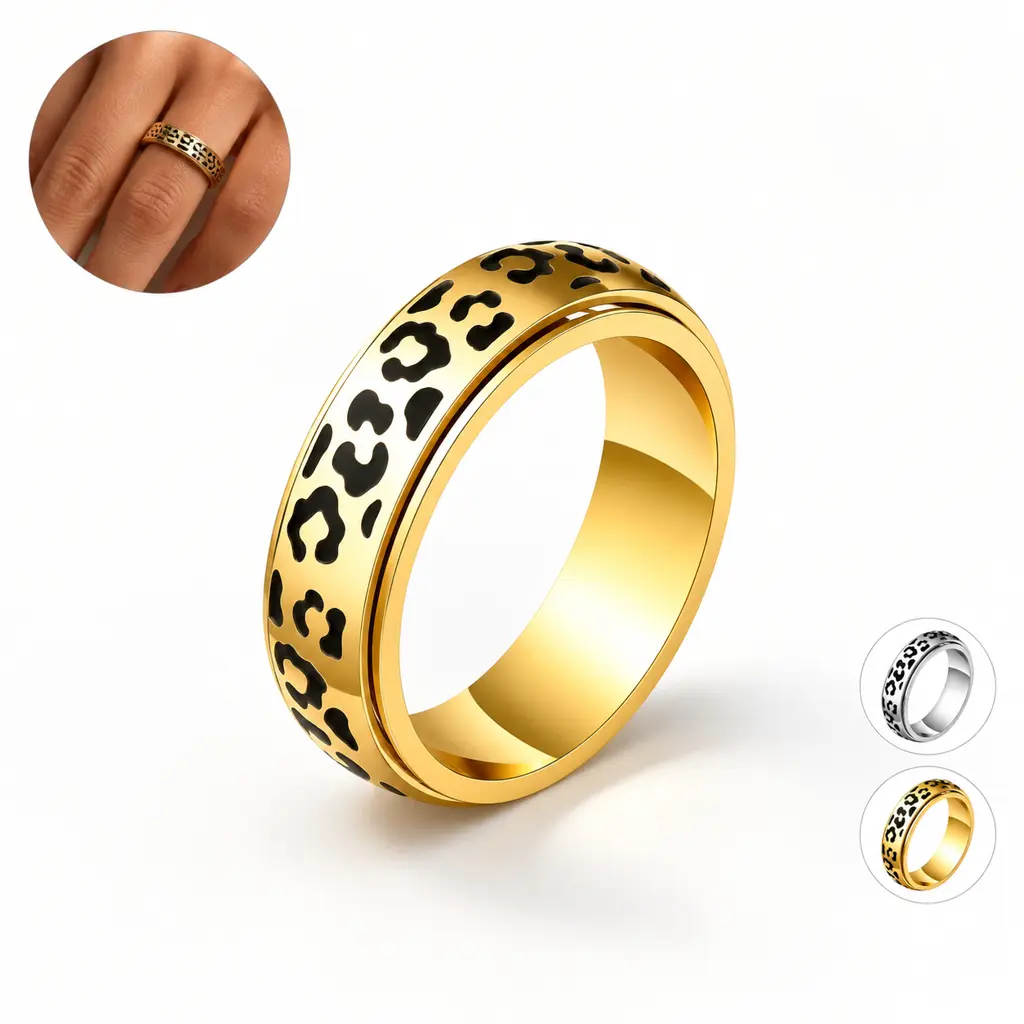 Women's Trendy Black Leopard Print Spinner Ring - Anxiety Ring for Relaxation, Everyday Costume Jewelry, Birthday & Christmas Gifts, Rings For Women, Anxiety Rings,sohochic