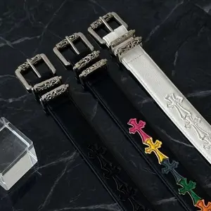 Roller Belt with Pebbled Pattern Unisex Fashion Featuring Colorful Crosses and Detailed Buckles for Youth Style