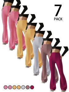 7 Pcs Korean Style Micro Flare Pants, High Waist Flowy Casual Fitted Leggings, All-Season Versatile Daily Wear Bottoms