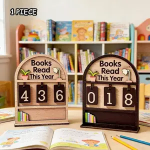 📚 Perfect Gift For Bookworms | 1 Pc Wooden Book Tracker Plaque | Flip Number Reading Counter Decor