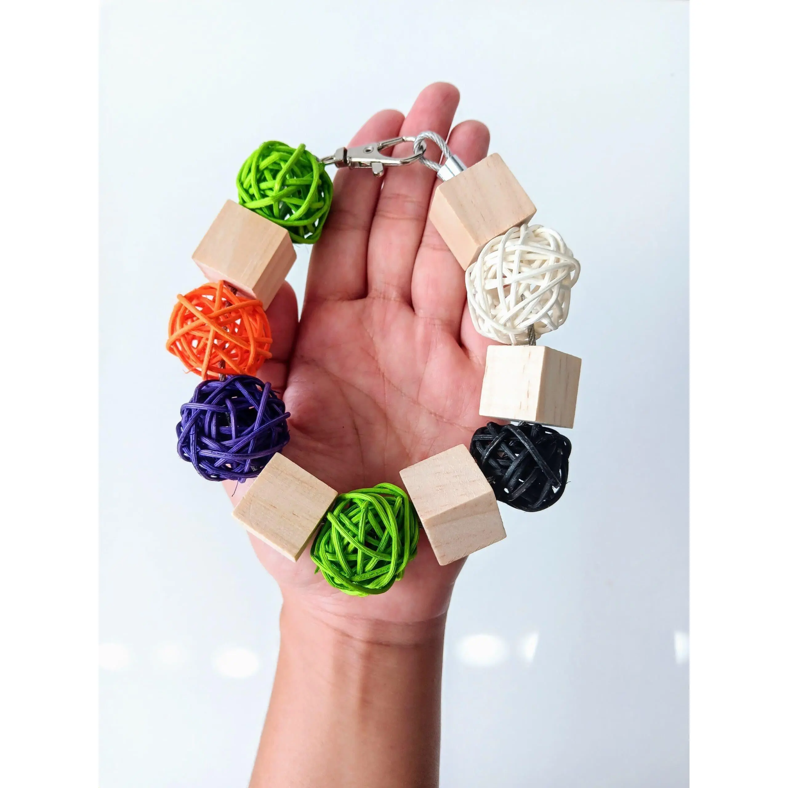 Hanging Cage Rattans and Wood Blocks Treat and Toy for Rabbit, Chinchilla, Hamster, Guinea Pig and Small Animals.