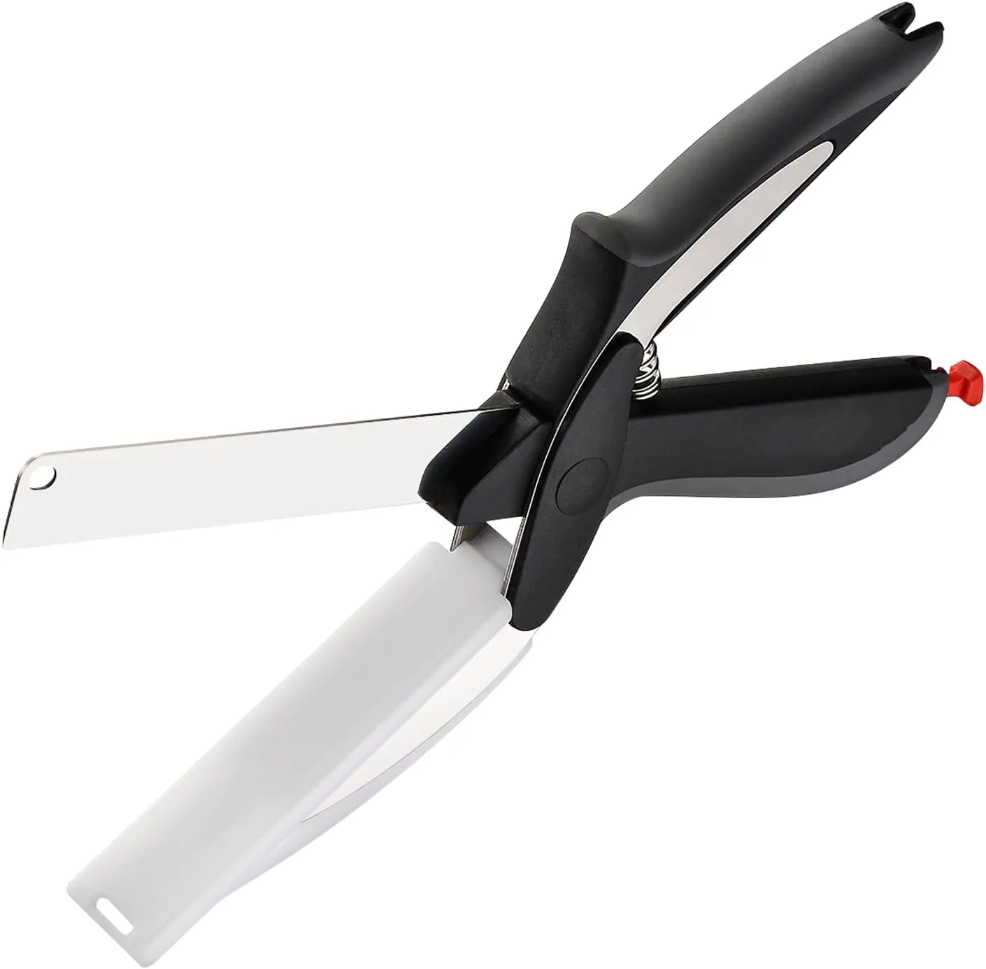 Cutting Board Scissors - 2 In 1 Kitchen Scissors with Cutting Board Knife Combo with Safety Lock and Storage Holder, Sharp Stainless Steel Blade, Dishwasher Safe - For Slicing Vegetables and Fruits