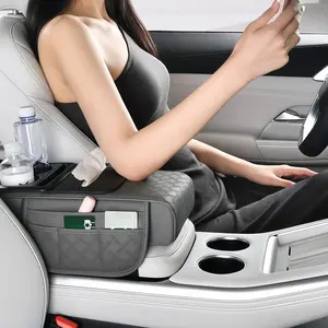 Memory Foam Car Center Console Armrest Cover Pad, Leather Car Armrest Box with Storage Car Armrest Extension Pad with Cup Holder and Tissue Box Anti-Scratch Arm Rest Protector Pad Accessories for Cars and SUVs
