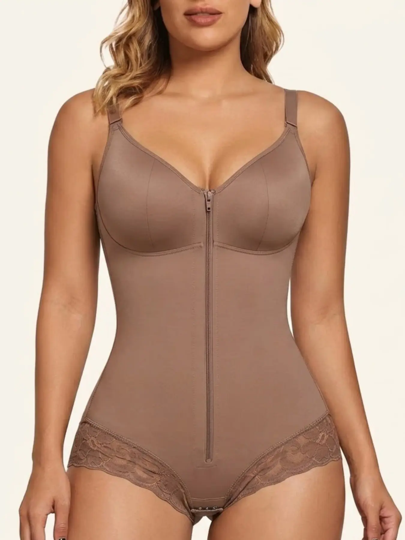 1 Count Women's Full Body Shaper with Adjustable Shoulder Straps, Colombian Fajas Shapewear, Hook-and-Eye Crotch Design, Zipper Closure for Tummy Control & Butt Lifting Bodysuit, Solid Slimming Fit Jumpsuit, Ideal for Exercise, Gym and Yoga