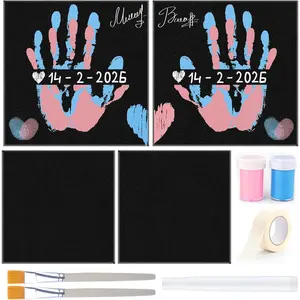 2 count 10"x 10" Handprint Frame kit,Couples Painting kit Date Night,Black Canvas Hand Painting, and sip kit for Adults,Canvas Hand DIY PaintParty Favors
