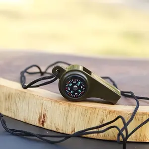Three-In-One Multifunctional Survival Whistle with Compass and Thermometer, Portable High-Frequency Whistle for Camping Hiking Cycling Fishing Training Rescue
