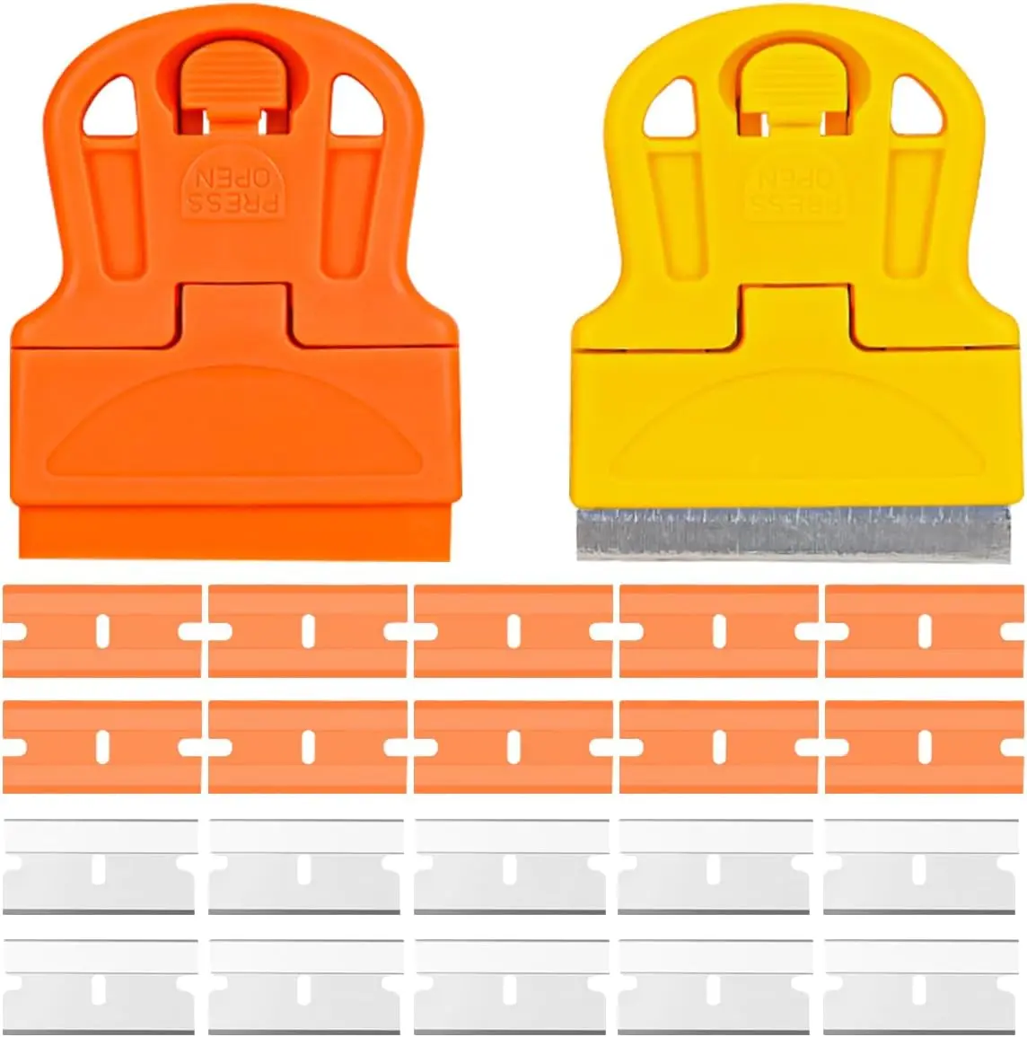 2PCS Razor Blade Scraper Tool Set, Mini Car Paint Remover with 10 Plastic Blades & 10 Metal Blades, Vehicle Adhesive Cleaning Tool for Removing Labels, Stickers Taping on Window, Oven (2PCS)