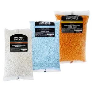 Waxness Spa Choice Assorted Hard Wax Beads 2.2 lb 1 kg Pack of 3 - Mango, Coconut, Baby Blue - For Hair Removal, Hypoallergenic and Gentle, Any direction hair removal, Dense creamy consistency, No strips needed