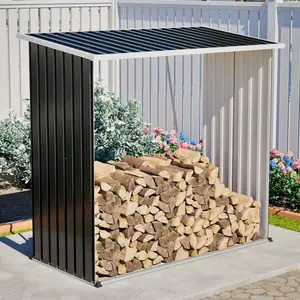 Outdoor Metal Storage Shed - 62 Cu. Ft. Firewood Rack & Patio Organizer with Sloped Roof, Weatherproof for Firewood, Lawn Mower