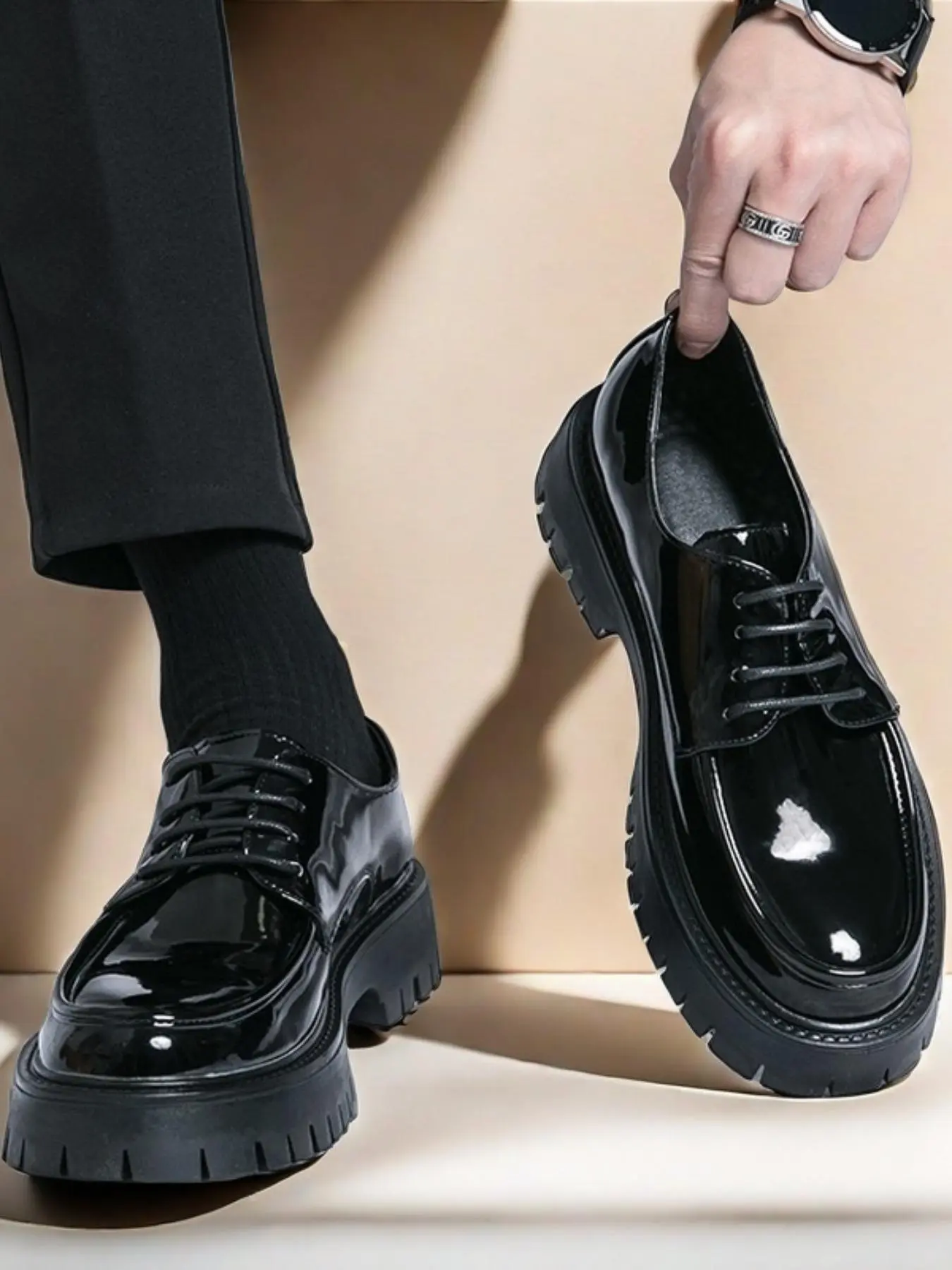 Men's Fashionable Lace Up Front Platform Closed Oxfords Shoes, Casual Business Shoes, Casual Comfortable Dress Shoes for Work Office, Male All-match Shoes for Daily Wear