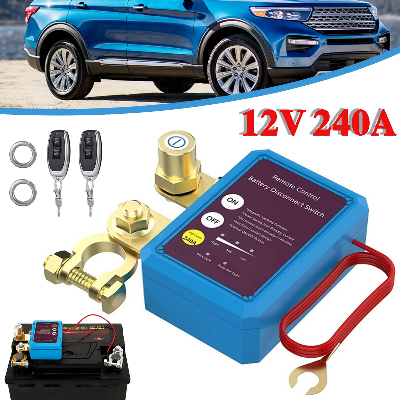 12V 240A Remote Battery Disconnect Switch - Car Battery Kill Switch for Auto RV ATV Marine Easy Installation 12V 240A Remote Battery Disconnect Switch - Car Battery Kill Switch for Auto RV ATV Marine Easy Installation