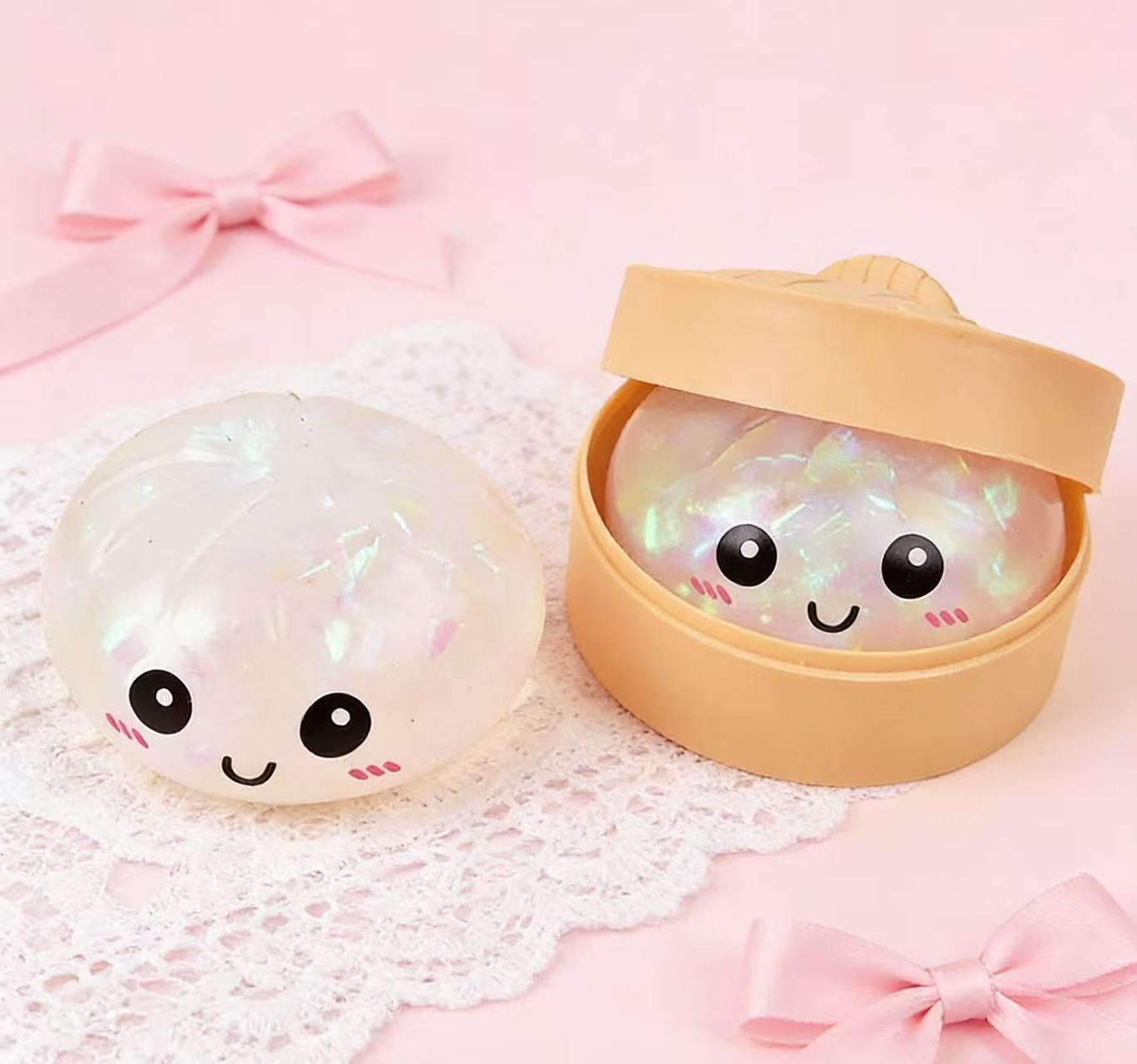 2026 New Glitter Dumpling Squishy with Steamer Box, Soft Sensory Fidget Steamed Bun Squeeze Tool for Adult Stress & Anxiety Relief,