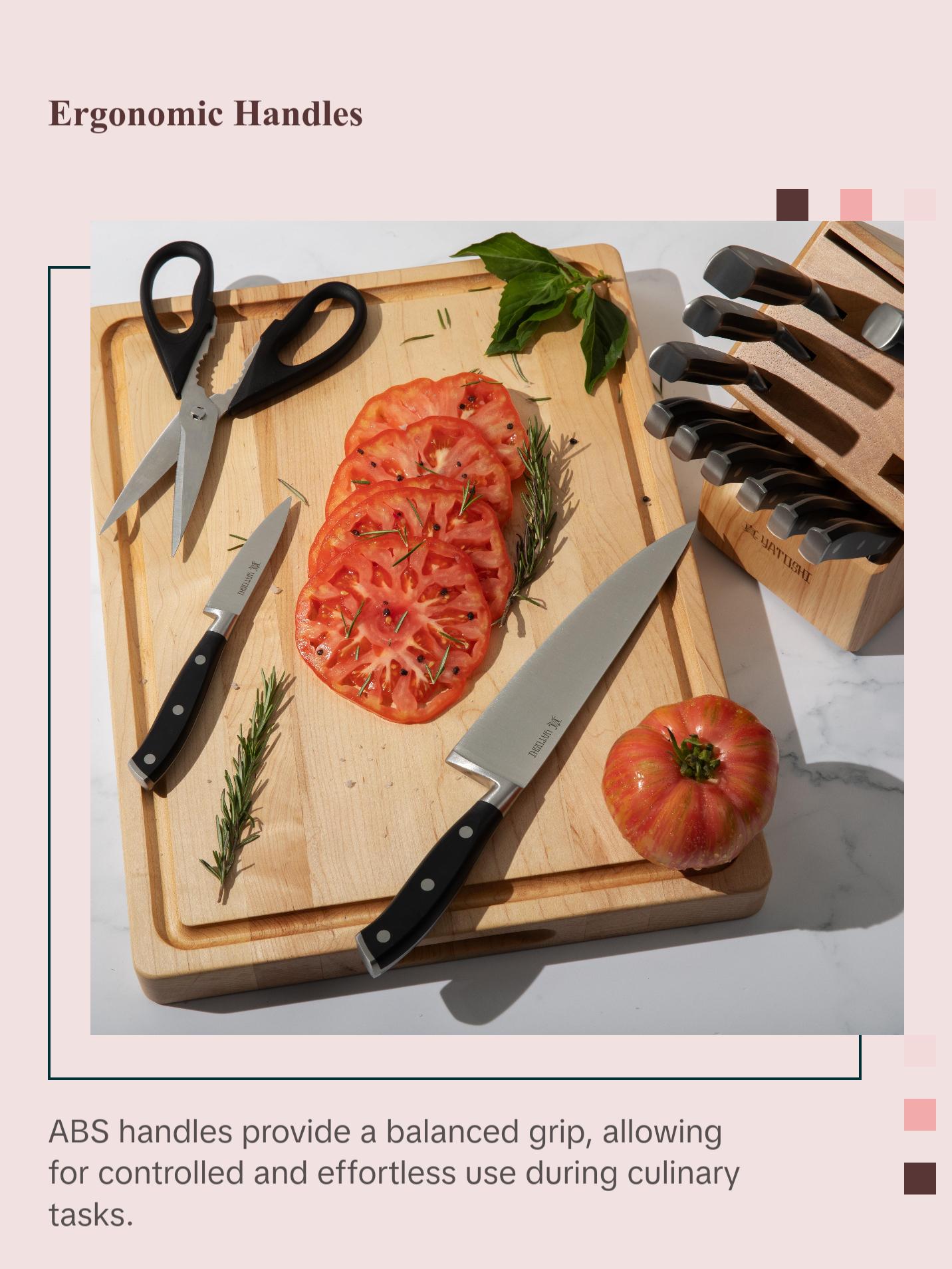 Yatoshi 15-Piece Kitchen Knife Block Set- Premium High-Carbon Blades with Black ABS Handles Kitchen Knives