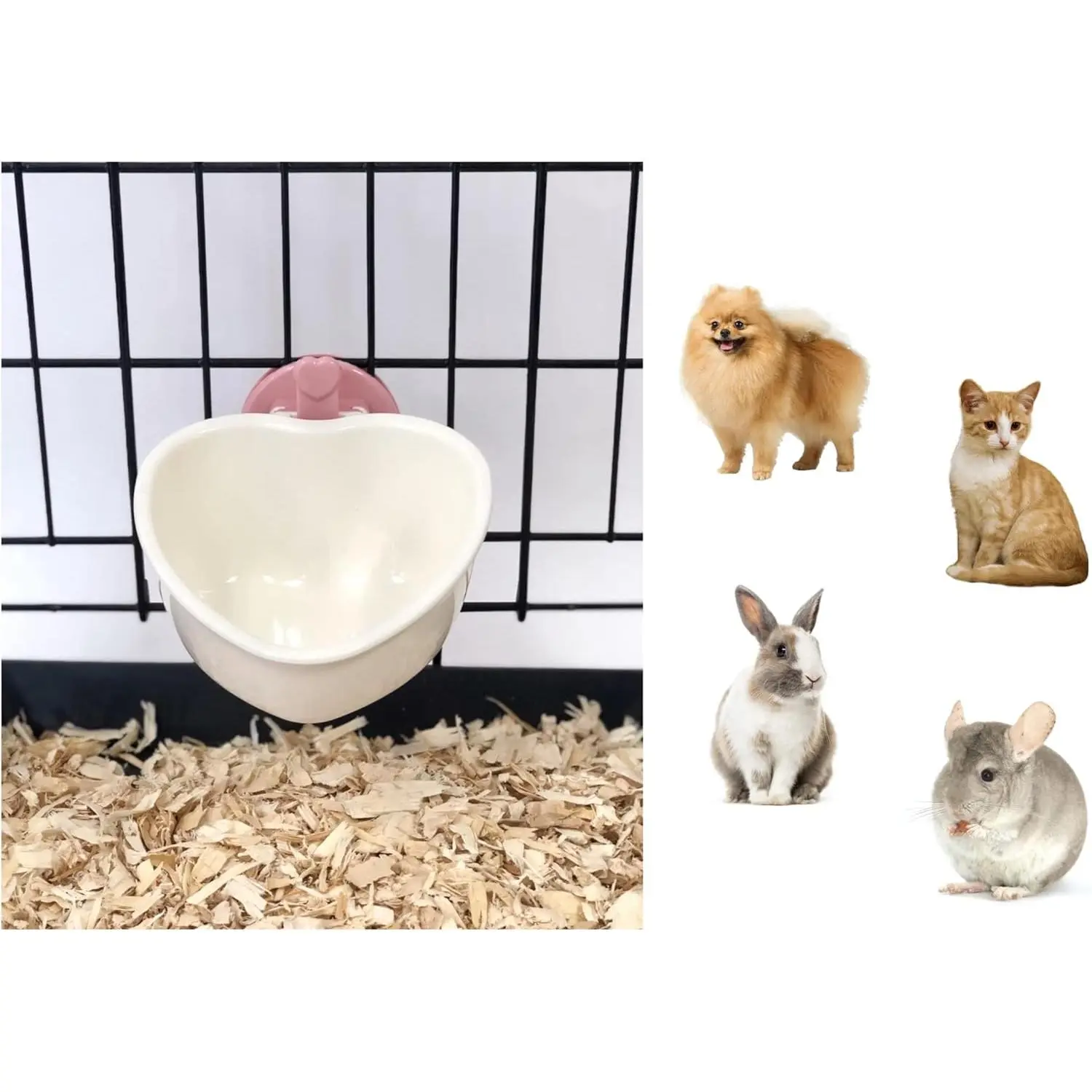 Removable Heart Shaped Food Bowl for Dogs/Puppies/Rabbits/Cats/Guinea Pigs/Chinchillas/Birds -Water Dish for Small Pets or Animals - for Wire Cages or Crates  oz, Pink (C)