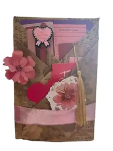 (Antique Gold Natural Tone with Script writing and Pink Flowers paper wrapping)