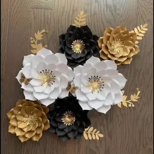 6pcs Paper Flower Set Black/gold