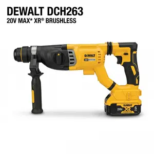 DEWALT DCH263 20V MAX XR Brushless 1-1/8-Inch SDS Plus Rotary Hammer Drill Featuring SHOCKS Active Vibration Control with 3.0 Joules Impact Energy for Concrete Drilling, Anchoring, and Chisel Tasks