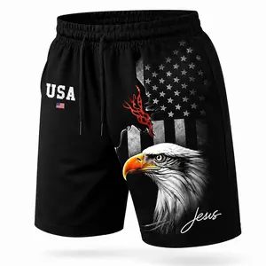 Christian Patriotic Shorts, USA Eagle Jesus Athletic Shorts, Mens Faith Workout Gym Shorts, American Flag Christian Beach Shorts