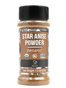 Soeos Organic Chinese Star Anise Powder 1.3 oz (37g), Powder Chinese Star Anise, Dried Anise Star Spice, Star Anise Bulk, Anise Star, Non-GMO Verified, Great for Baking and Tea, Anis Estrella.