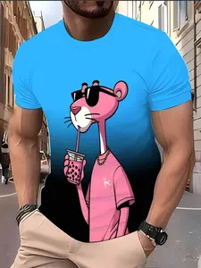 Men's Short Sleeve 3D Fashion Fun Classic Printed T-Shirt, Cartoon Character Pattern, Knit Fabric, Slight Stretch, Casual Summer Top
