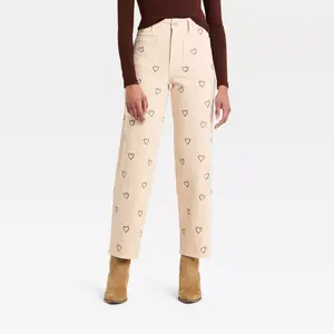 Women's Sailor Straight Heart Embroidered High-Rise Ankle Jeans - Universal Thread Cream 4