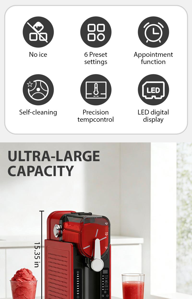 SUSTEAS Red Home Ice Blender 1.6L Capacity 6 Presets for Smoothies Milkshakes Cocktails Fine Shaved Ice for Silky Drinks