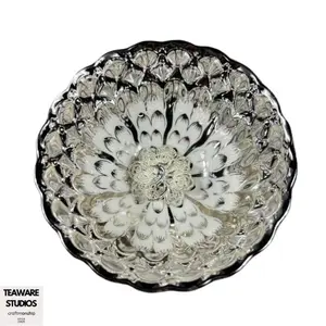 Silver Scalloped Edge Peacock Feather Handmade Jianzhan Teacup