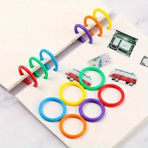 50pcs, random color, 15mm Plastic Ring Binder DIY Albums Circle Loose-leaf Book Hoops Opening Office Binding Supplies Photo Album