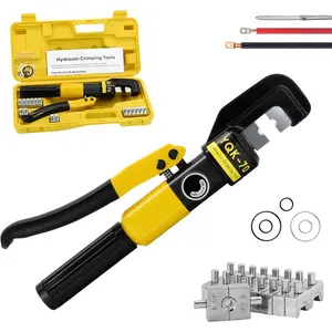 10 Ton Hydraulic Crimping Tool Kit with 9 Dies for Battery Cable (12 AWG to 2/0) - Hydraulic Cable Crimper for Terminals & Wire Connectors