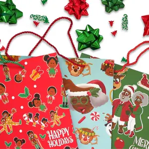 The SivART Gallery Black Santa Christmas Gift Bag Multipack - 3 PC Original Hand Drawn Designs by Travis A Thompson 15x12x4in Paper Bags with Strong Rope Handles Durable Stylish Gift Wrapping