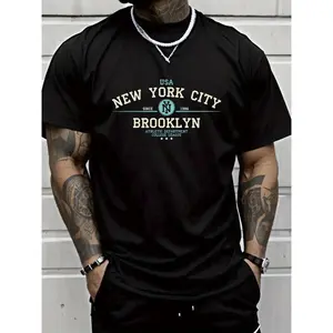 Men's 100% Cotton Brooklyn Graphic T-Shirt - Street Style Regular Fit Round Neck Short Sleeve, Breathable All-Season Tee for Gym, Camping & Casual Outings - Machine Washable Holiday Gift, Summer Tshirt | Trendy Casualwear | 100% Cotton Shirt