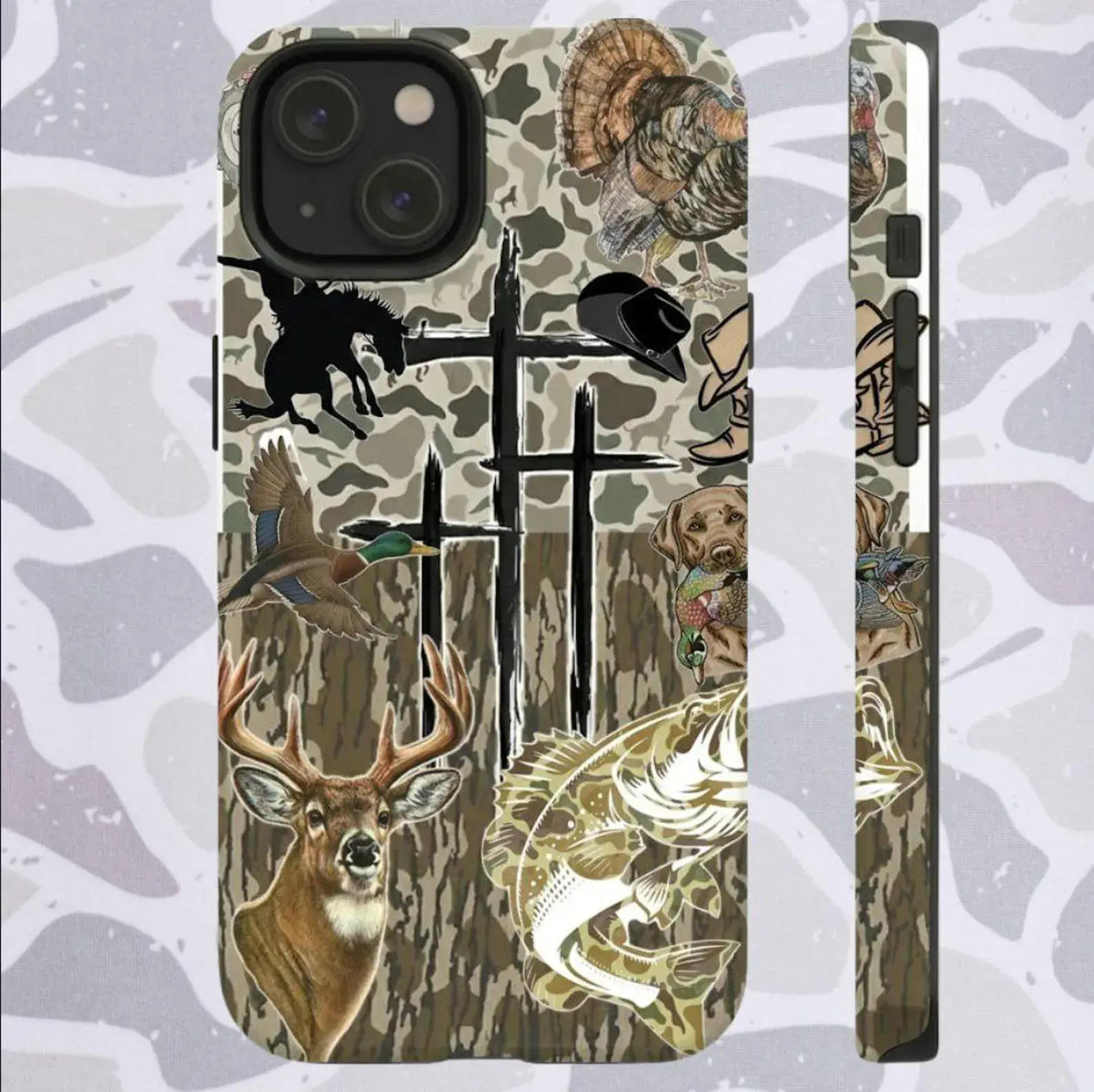 Camo Hunting Cross Phone Case, Christian Hunter iPhone Case, Deer Duck Fishing Outdoor Phone Cover, Gift for Hunters