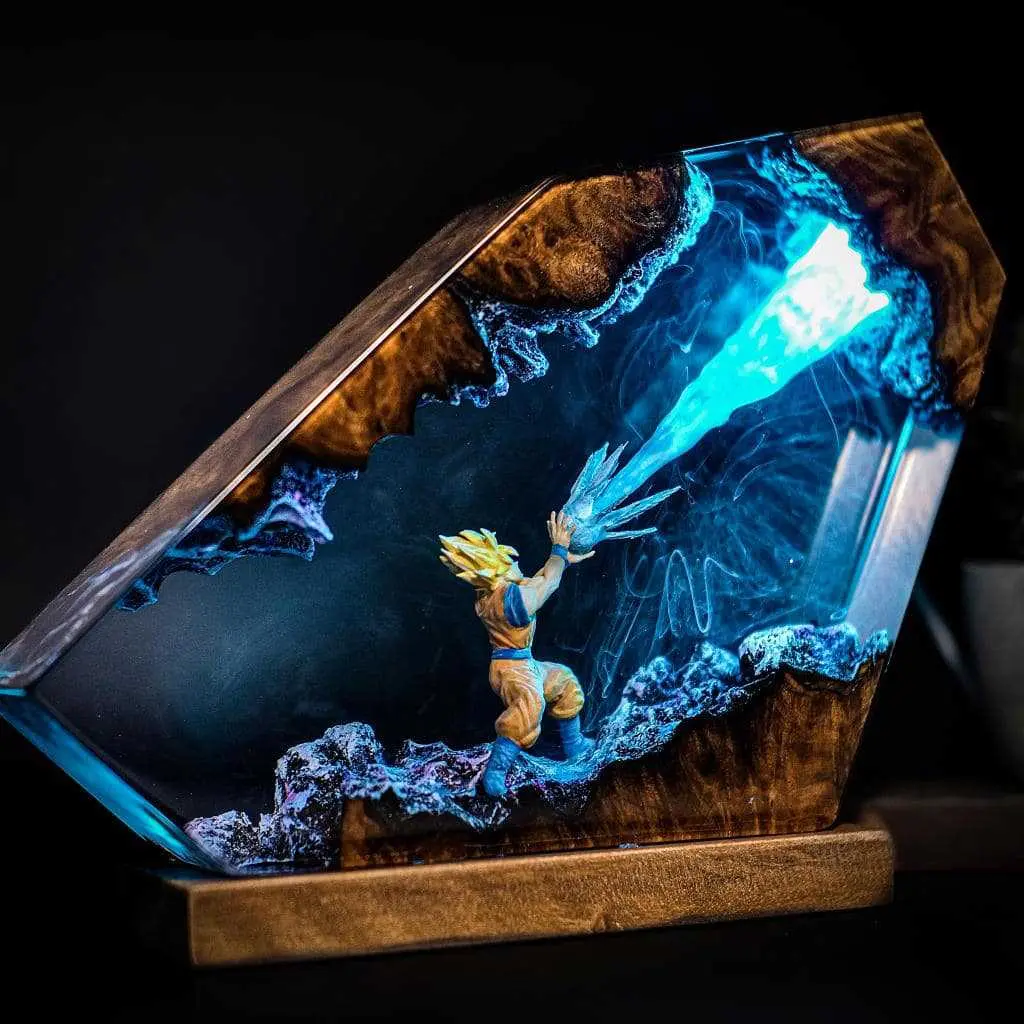 DBZ Anime-Inspired Resin Lamp, Handmade Epoxy LED Night Light, Spiky-Haired Warrior Desk Decor, Gaming Room Decoration, Unique Gift