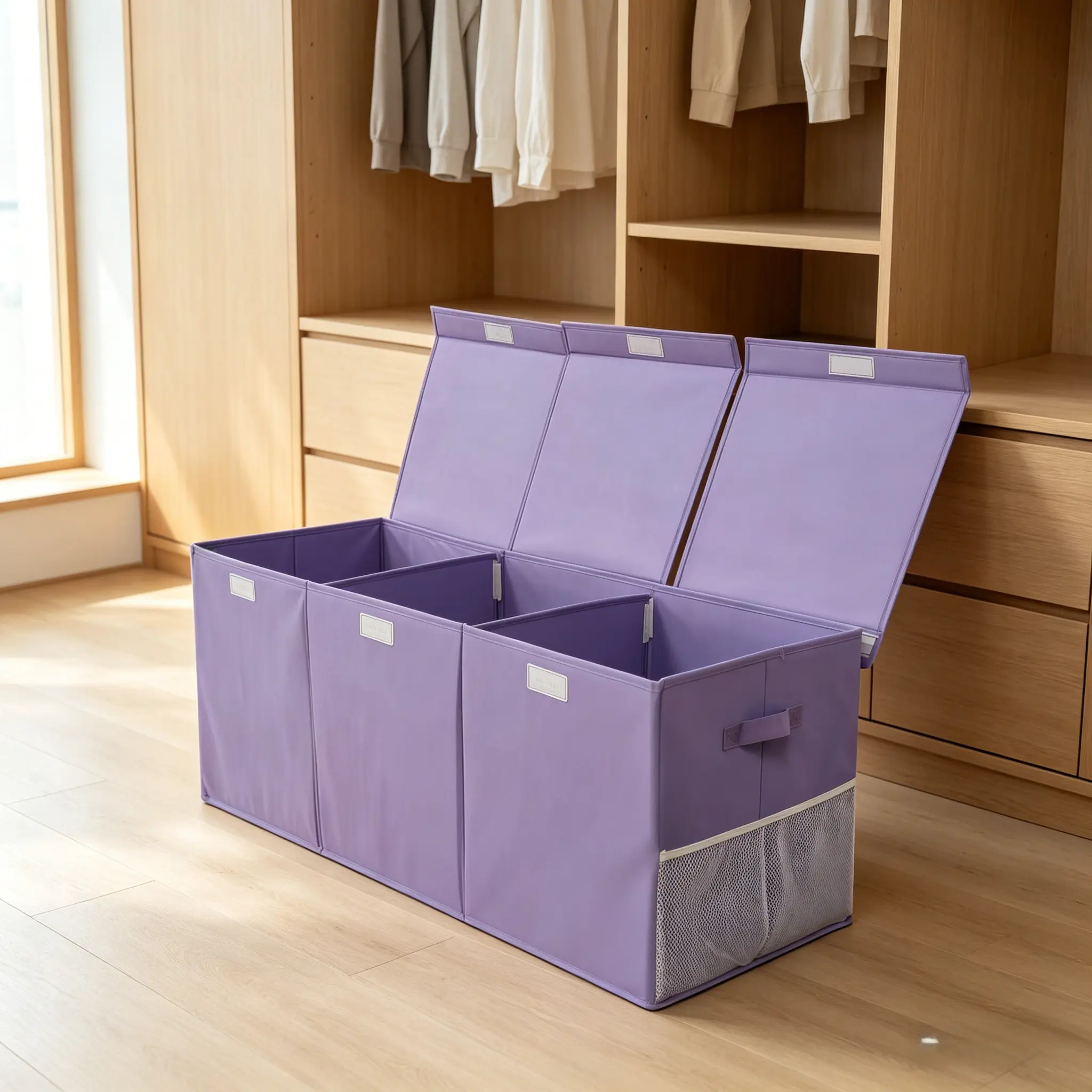 150L Rectangle Fabric Multifunctional Organizer Storage Box in Pink, Classic Compartmentalized Design, Dustproof Home Storage Bin Equipped with Lid