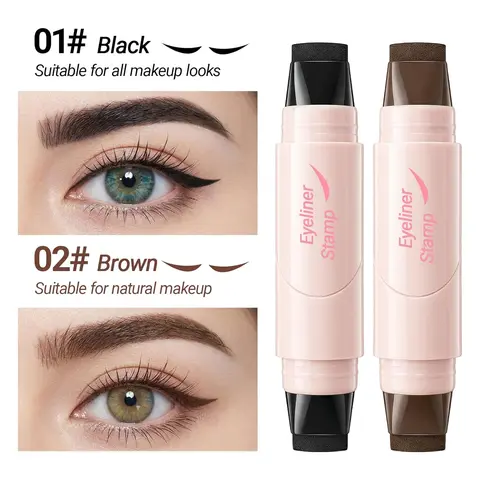 Women's Dual-Ended Eyeliner Stamp Pen - 1-Step Apply, Smudge-Proof Waterproof Eyeliner, Winged Liner Looks Tool, Smudge-Resistant, No-Fade, 1pc Black Cosmetic for Beginners