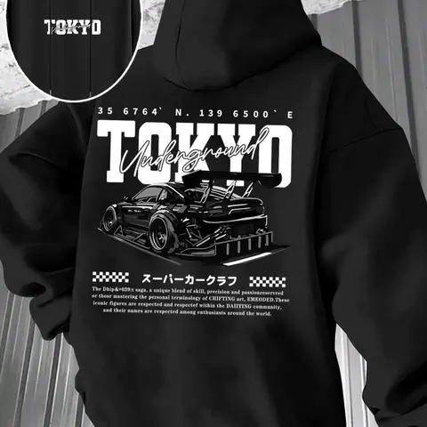 Men's Hooded Fleece Sweatshirt with Car Print Design, Casual Autumn Winter Gift Option, Fitted and Comfortable Style, Car Hoodie
