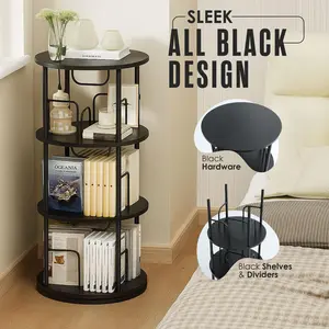 Houseables Rotating Bookshelf, Spinning Bookshelf Tower, Revolving Bookcase, Swivel Bookcase, Home Library Furniture, Revolving Media Tower, Storage, Round, 360, Turning, Circular, Tall, 5 Tier, Black