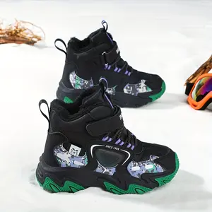 Boys'-Top Winter Sneakers with Plush Lining - Warm, Durable & Stylish Outdoor Activities, Casual Wear, and Hiking, & Green Design, Rubber Sole, Lining, Perfect Cold Weather, Winter Sneakers, Hiking Footwear, Sporty Style, Thick