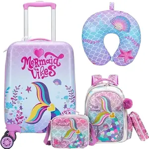 Kids Mermaid 5-Piece Luggage & Backpack Set The dreamiest travel combo for your little princess! Lightweight, waterproof, and packed with magical mermaid vibes. Perfect for school, flights, and fairy-tale vacations smooth zipper Childrens Bag